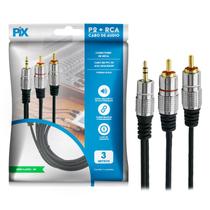 Kit 2 cabos p2st+2rca 3m - cabo p2 estereo x 2rca macho