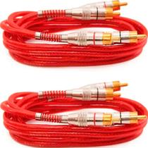 Kit 2 Cabos Rca 1 Metro Vermelho Blindado 1m 5mm - Tech One