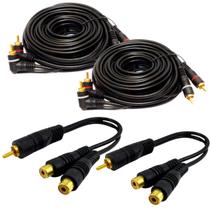 Kit 2 Cabos Rca 5 Metros e 2 Y 2 Femeas 1 Macho Para Modulo Kit 2 Cabos Rca 5 Metros e 2 Y 2 Femeas 1 Macho Para Modulo