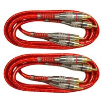 Kit 2 Cabos RCA Blindado 1 Metro Profissional Ponta Banhada a Ouro Puro Cobre para Som Automotivo