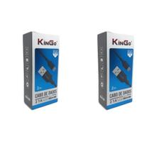 Kit 2 Cabos USB V8 Kingo Preto 2 metros 2.1A p/ Moto E6 Play