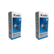 Kit 2 Cabos Usb V8 Kingo Preto 2 Metros 2.1A Para Galaxy A01