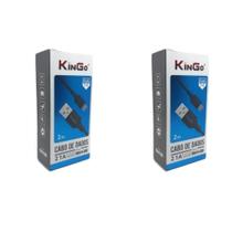Kit 2 Cabos USB V8 Kingo Preto 2m 2.1A para Galaxy J2 Prime