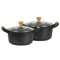 Kit 2 Caçarola Alumínio Craqueada 32,34cm C/ tampa Vidro