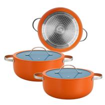 Kit 2 Caçarola Panela De Indução Berlim Cerâmica Antiaderente C/ Tampa de Vidro 20cm