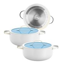 Kit 2 Caçarola Panela De Indução Berlim Cerâmica Antiaderente C/ Tampa de Vidro 24cm