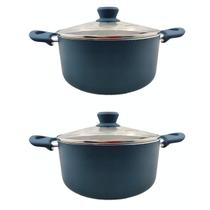 Kit 2 Caçarolas de Indução Revestimento Cerâmico Fogão Elétrico Vitroceramico Gás Tampa vidro Cabo madeira 20CM