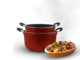 Kit 2 Caçarolas Tamanho Grande Familia Dona Chefa Anti Aderente Tampa de Vidro 24cm 28cm Vermelho