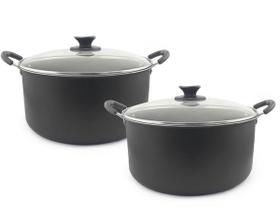 Kit 2 Caçarolas Tamanho Grande Familia Dona Chefa Anti Aderente Tampa de Vidro 24cm 28cm
