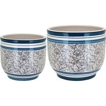 Kit 2 Cachepô Cerâmica Azul Vaso Decorativo Enfeite Casa