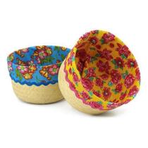 Kit 2 Cachepot Palha Natural com Chita 17cm Enfeite Mesa Festa Junina Cesta São João Arraiá