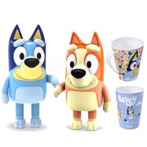 Kit 2 Cachorrinhas Bingo e Bluey Bonecas 22cm Brinquedo Original Elka + Copo e Caneca
