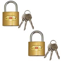Kit 2 Cadeados Pequeno 32mm Latao Maciço Dourado Com 3 Chaves Tetra Resistente