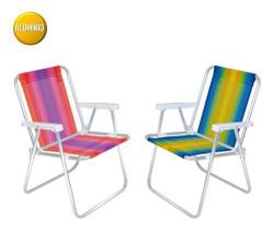 Kit 2 Cadeira Alta Alumínio dobrável de Praia Camping Listrada 2101 - Mor