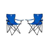 Kit 2 Cadeira Azul Camping Pesca Praia Dobrável Porta Copo C/ Bolsa Suporta até 150kg