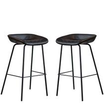 Kit 2 Cadeira Banqueta Alta Com Assento Estofado em Couro Black Leather EdeCasaMoveis