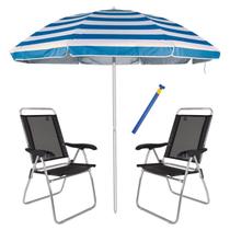 Kit 2 Cadeira Boreal Reclinável 4 Pos Alum + Guarda Sol 2,6m Alum + Saca Areia - Mor