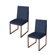 Kit 2 Cadeira de Jantar Escritorio Industrial Garden Ferro Bronze material sintético Azul Marinho - Móveis Mafer