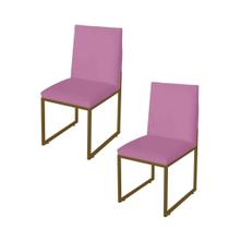Kit 2 Cadeira de Jantar Escritorio Industrial Garden Ferro Dourado Suede Rose - Móveis Mafer