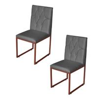 Kit 2 Cadeira de Jantar Escritorio Industrial Malta Capitonê Ferro Bronze material sintético Cinza - Móveis Mafer