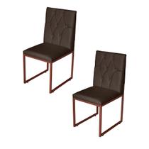 Kit 2 Cadeira de Jantar Escritorio Industrial Malta Capitonê Ferro Bronze material sintético Marrom - Móveis Mafer