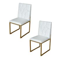 Kit 2 Cadeira de Jantar Escritorio Industrial Malta Capitonê Ferro Dourado material sintético Branco - Móveis Mafer