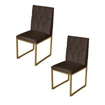 Kit 2 Cadeira de Jantar Escritorio Industrial Malta Capitonê Ferro Dourado material sintético Marrom - Móveis Mafer