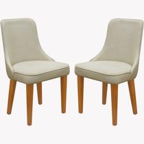 Kit 2 Cadeira de Jantar Mavie Estofada Linho Bege Pé de Madeira Castanho