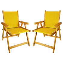 Kit 2 Cadeira De Madeira Dobrável Para Lazer Jardim Praia Piscina Camping Amarelo - AMZ Kit 2 Cadeira De Madeira Dobrável Para Lazer Jardim Praia Piscina Camping Amarelo - AMZ