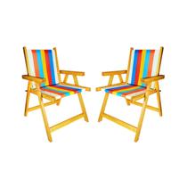 Kit 2 Cadeira De Madeira Dobrável Para Lazer Jardim Praia Piscina Camping Arco-íris - AMZ