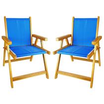 Kit 2 Cadeira De Madeira Dobrável Para Lazer Jardim Praia Piscina Camping Azul - AMZ Kit 2 Cadeira De Madeira Dobrável Para Lazer Jardim Praia Piscina Camping Azul - AMZ