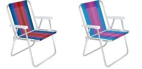 kit 2 Cadeira de Praia Alta 1 Posição Alumínio Mor 2101 Dobrável Suporta 110kg kit 2 Cadeira de Praia Alta 1 Posição Alumínio Mor 2101 Dobrável Suporta 110kg