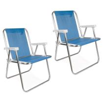 Kit 2 Cadeira de Praia Alta Sannet Alumínio Azul Mor