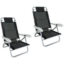 Kit 2 Cadeira de Praia Alumínio 5 Posições Preto Zaka