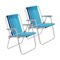 Kit 2 Cadeira de Praia Camping Alumínio Samoa Azul Tramontina