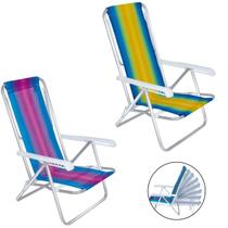 Kit 2 Cadeira De Praia Reclinável 8 Posições Alumínio Listrada - Mor