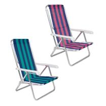 Kit 2 Cadeira De Praia Reclinável 8 Posições Alumínio Listrada - Mor