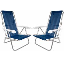Kit 2 Cadeira De Praia Reclinável 8 Posições Em Alumínio Para Camping Piscina Jardim Azul Marinho - Mor