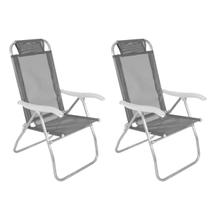 Kit 2 Cadeira De Praia Reclinável Sannet 4 Posições Alumínio Camping Piscina Cinza - Belfix Kit 2 Cadeira De Praia Reclinável Sannet 4 Posições Alumínio Camping Piscina Cinza - Belfix