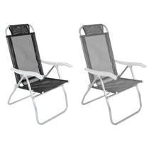 Kit 2 Cadeira De Praia Reclinável Sannet 4 Posições Alumínio Camping Piscina Preta Cinza - Belfix Kit 2 Cadeira De Praia Reclinável Sannet 4 Posições Alumínio Camping Piscina Preta Cinza - Belfix