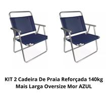 KIT 2 Cadeira De Praia Reforçada 140kg Mais Larga Oversize Mor Azul