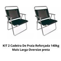 KIT 2 Cadeira De Praia Reforçada 140kg Mais Larga Oversize Mor PRETA