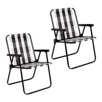 Kit 2 Cadeira de Praia Varanda Xadrez em Aço 110 kg Branca Mor