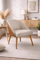 Kit 2 Cadeira Decorativa Lua para Sala de Estar ou Recepção Tecido Linho com Encosto material sintético Cappuccino Cor:Off White