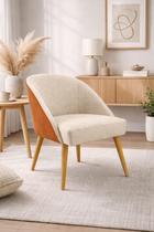 Kit 2 Cadeira Decorativa Lua para Sala de Estar ou Recepção Tecido Linho com Encosto material sintético Conhaque Cor:Branco