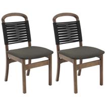 Kit 2 Cadeira Decorativa Vinil Corda Nautica Preto Pes Madeira Pinhao Nacc