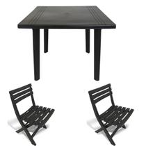 Kit 2 Cadeira Dobrável Plástica 1 Mesa Quadrada Desmontável