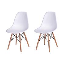 Kit 2 Cadeira Eames Design Base Madeira Assento Branca Kit 2 Cadeira Eames Design Base Madeira Assento Branca