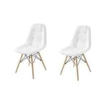 Kit 2 Cadeira Eames Eiffel Botone Branco Base Madeira - 70111