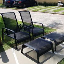 Kit 2 Cadeira Espreguiçadeira Mini Chaise Sling com Pufe para Piscina